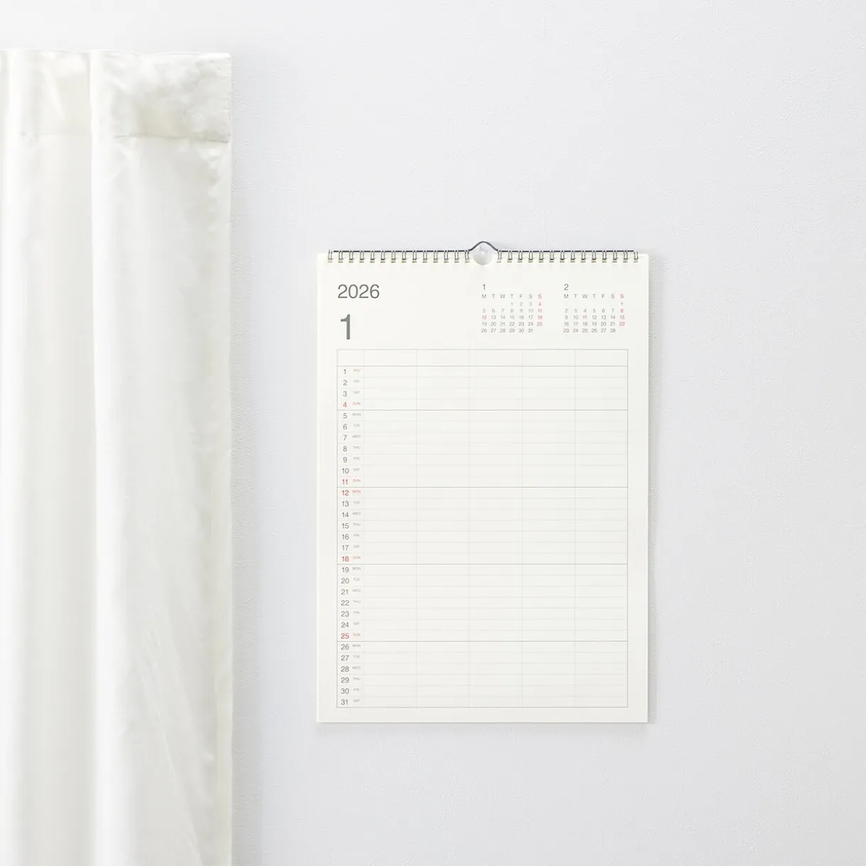 Calendrier mural familial 2026 en papier bagasse - Format A3