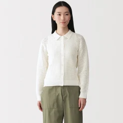 Cardigan à col en tricot de coton mélangé pour femme