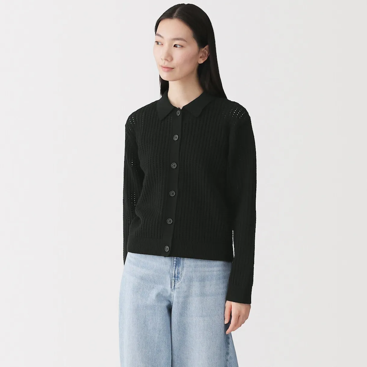 Cardigan à col en tricot de coton mélangé pour femme