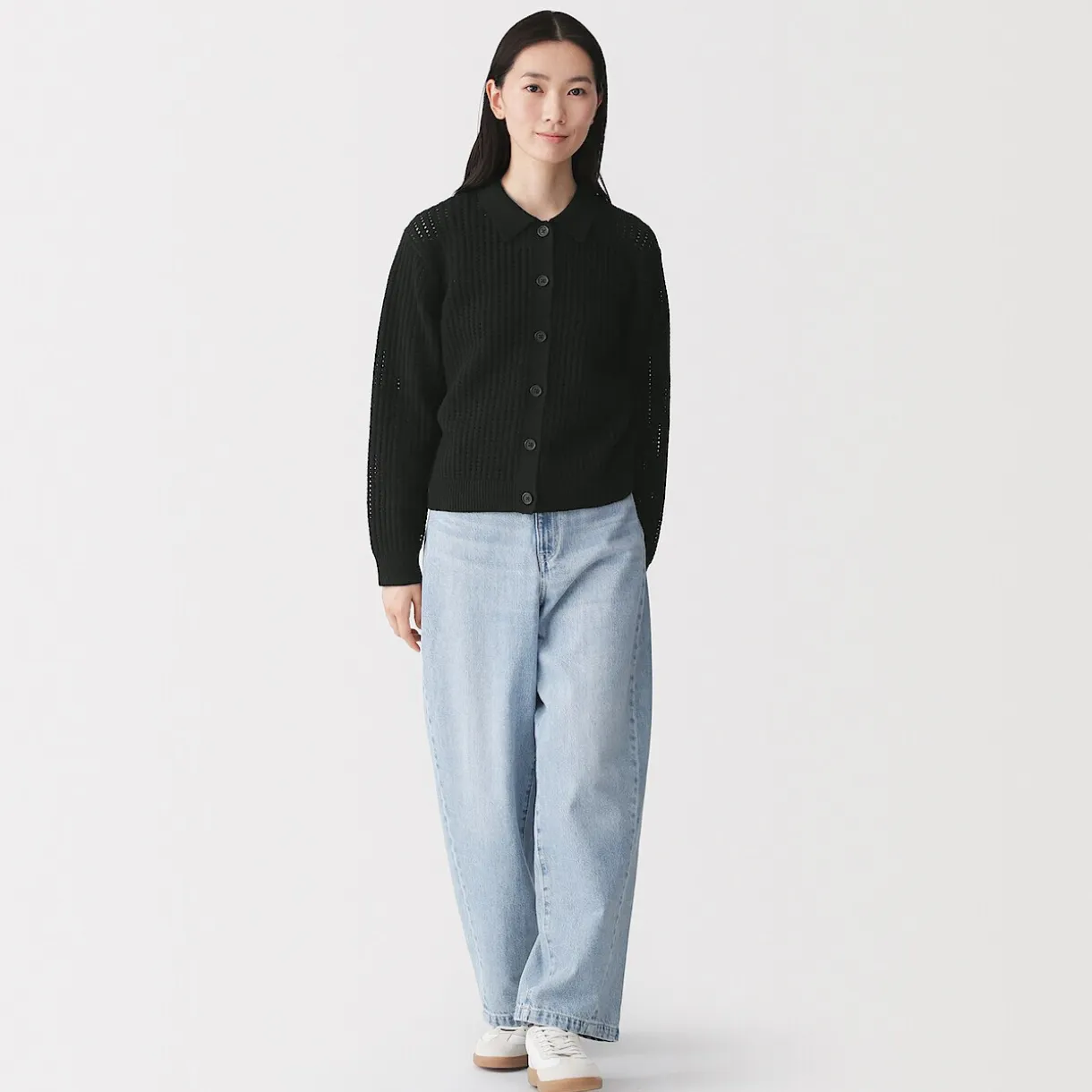 Cardigan à col en tricot de coton mélangé pour femme
