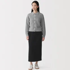 Cardigan à col en tricot de coton mélangé pour femme