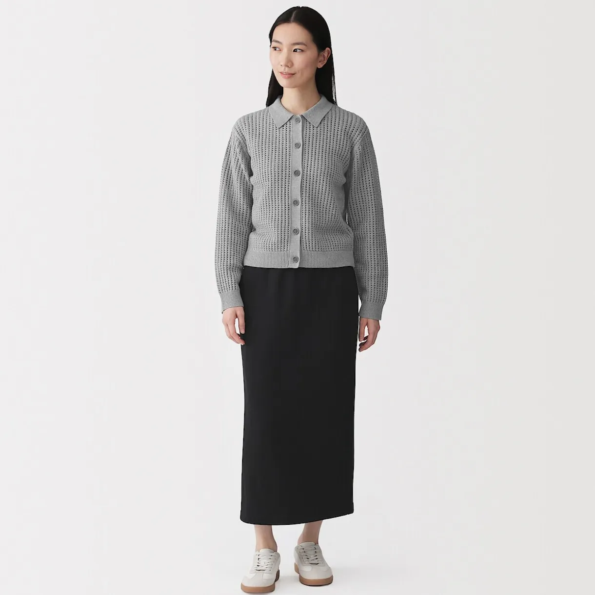 Cardigan à col en tricot de coton mélangé pour femme