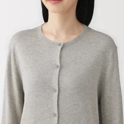 Cardigan à col ras du cou en mélange de fibres de soja pour femme