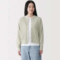 Cardigan à col ras du cou en coton biologique tricoté et gaufré pour femme