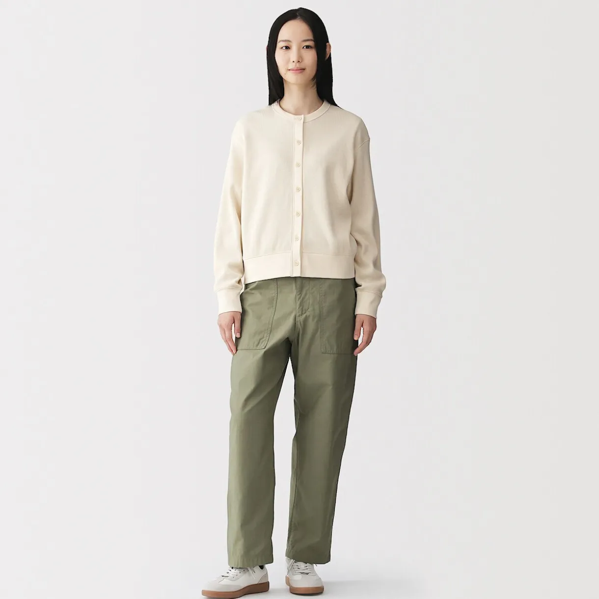 Cardigan à col ras du cou en coton biologique tricoté et gaufré pour femme