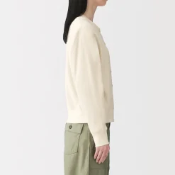 Cardigan à col ras du cou en coton biologique tricoté et gaufré pour femme