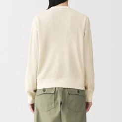 Cardigan à col ras du cou en coton biologique tricoté et gaufré pour femme