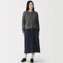 Cardigan à col ras du cou en coton biologique tricoté et gaufré pour femme