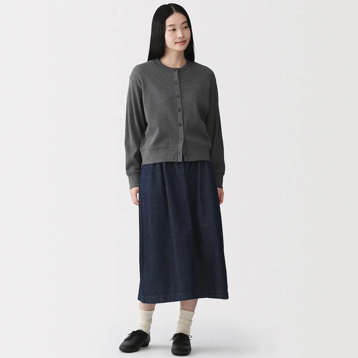 Cardigan à col ras du cou en coton biologique tricoté et gaufré pour femme