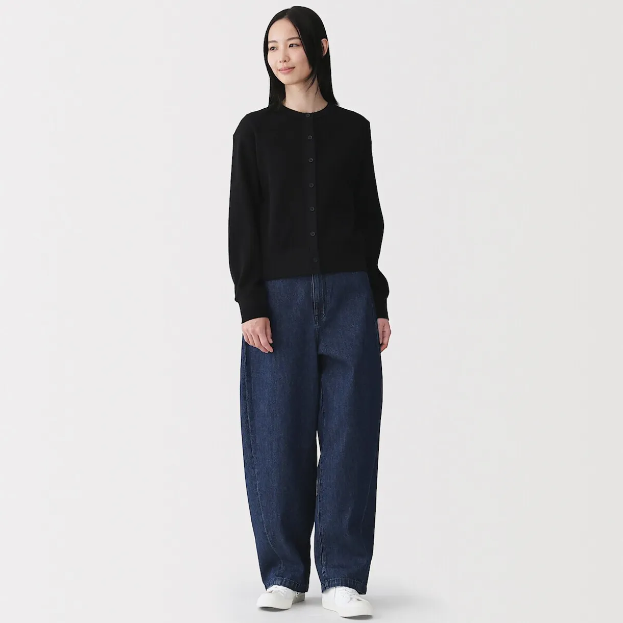 Cardigan à col ras du cou en coton biologique tricoté et gaufré pour femme