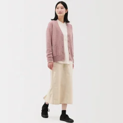Cardigan avec col en V en maille moyenne pour femme