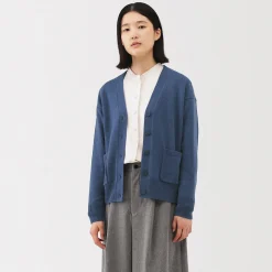 Cardigan avec col en V en maille moyenne pour femme