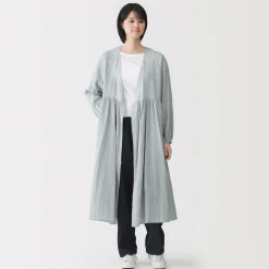 Cardigan long en double gaze à pois dobby pour femme