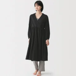 Cardigan long en double gaze à pois dobby pour femme