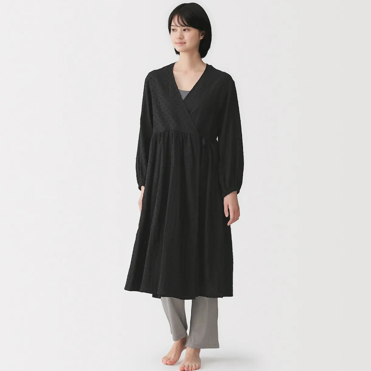 Cardigan long en double gaze à pois dobby pour femme