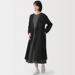 Cardigan long en double gaze à pois dobby pour femme