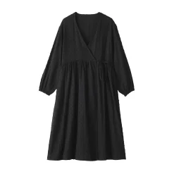 Cardigan long en double gaze à pois dobby pour femme