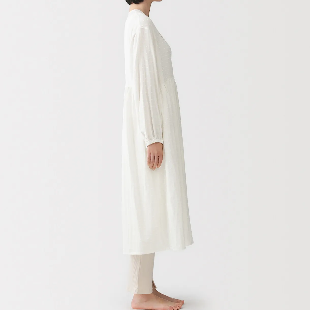 Cardigan long en double gaze à pois dobby pour femme