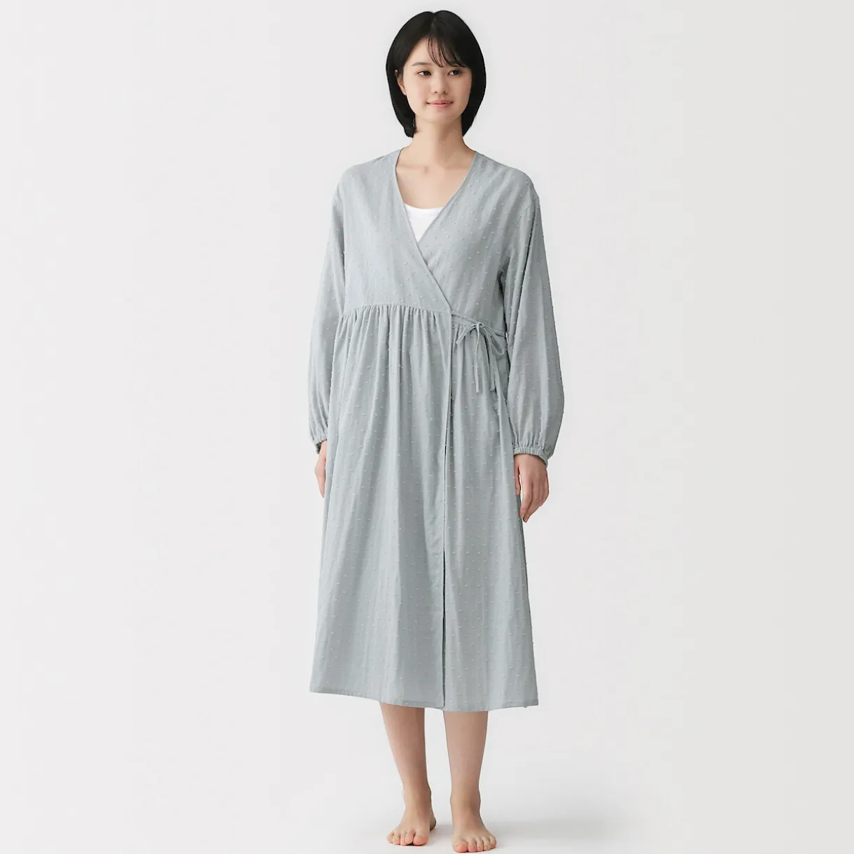 Cardigan long en double gaze à pois dobby pour femme