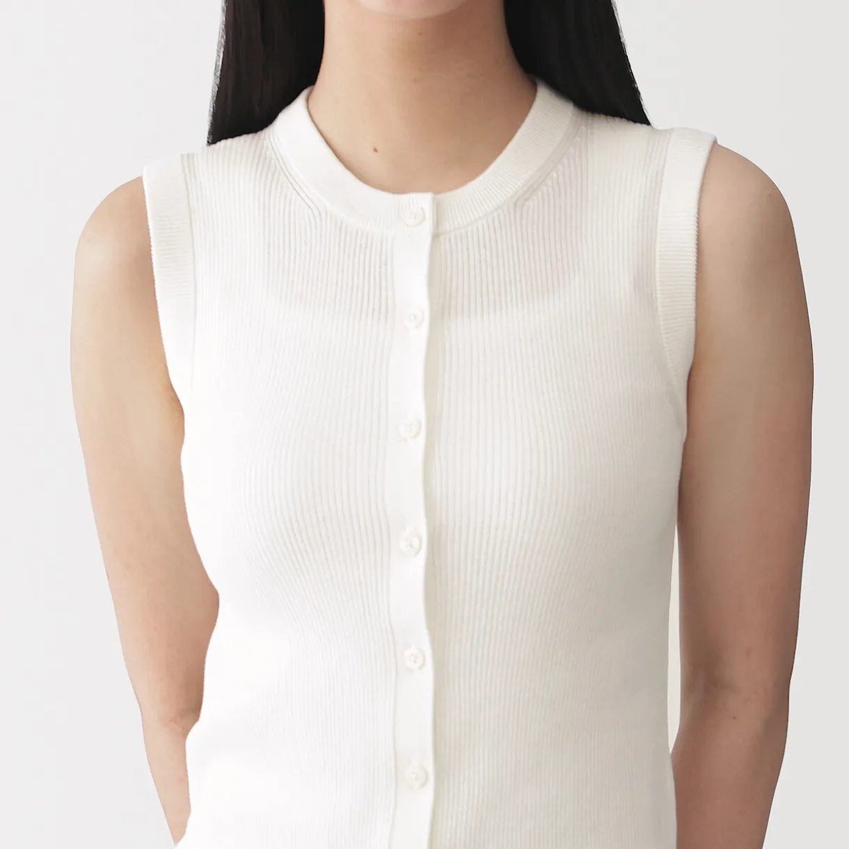 Cardigan sans manches en coton biologique hautement torsadé pour femme