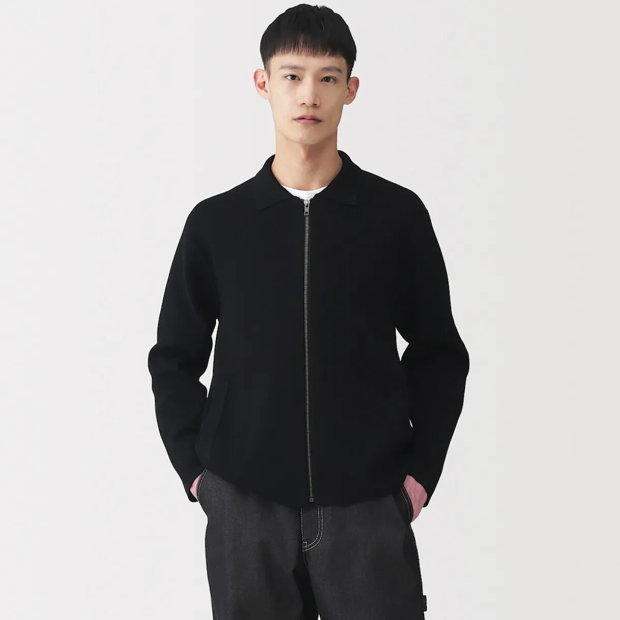 Cardigan zippé à col en maille côtelée Milano de coton pour homme