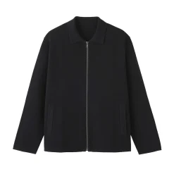 Cardigan zippé à col en maille côtelée Milano de coton pour homme