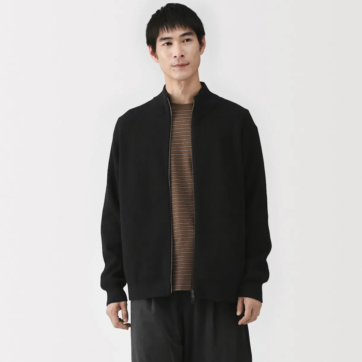 Cardigan zippé et côtelé en mélange de coton pour homme