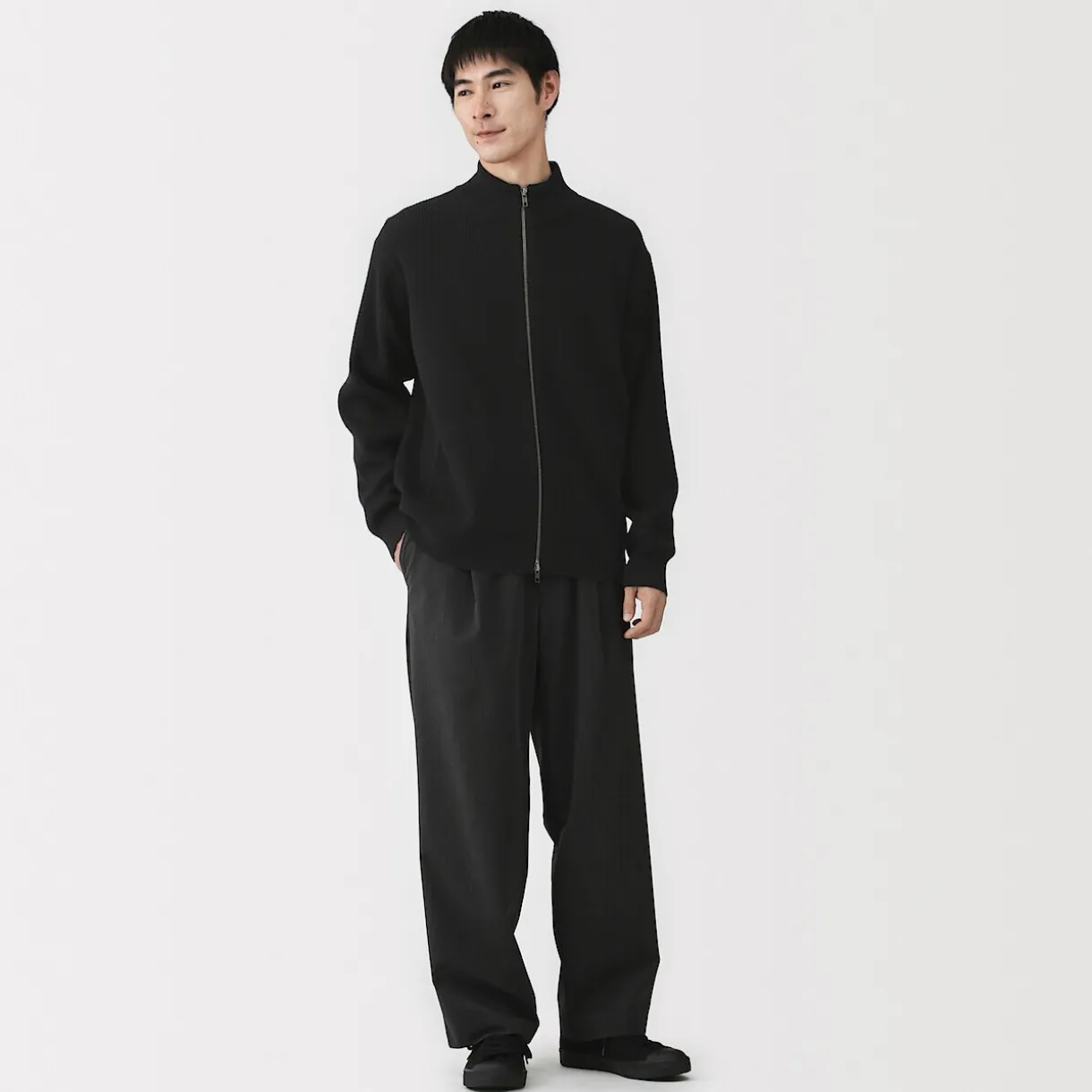 Cardigan zippé et côtelé en mélange de coton pour homme