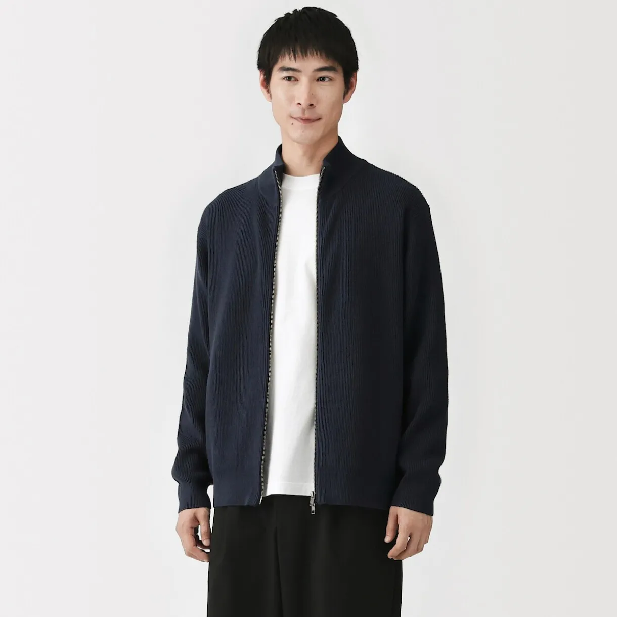 Cardigan zippé et côtelé en mélange de coton pour homme