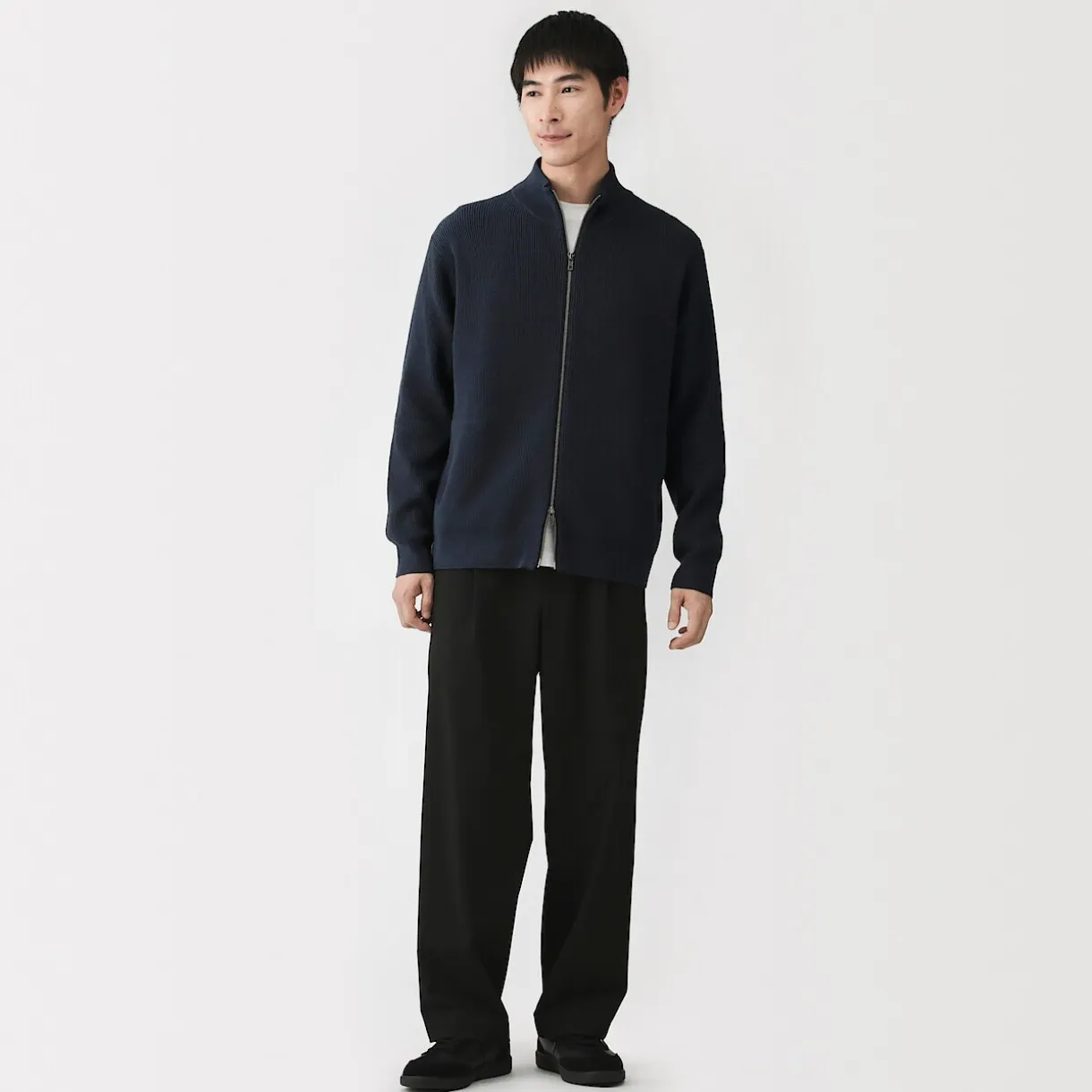 Cardigan zippé et côtelé en mélange de coton pour homme