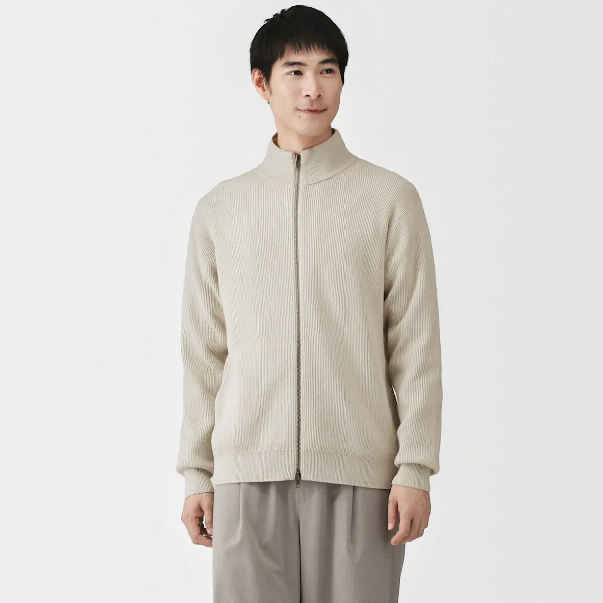 Cardigan zippé et côtelé en mélange de coton pour homme