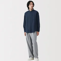 Chemise à col mao en double gaze de kapok mélangé pour homme