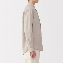 Chemise à col mao en lin lavé pour homme