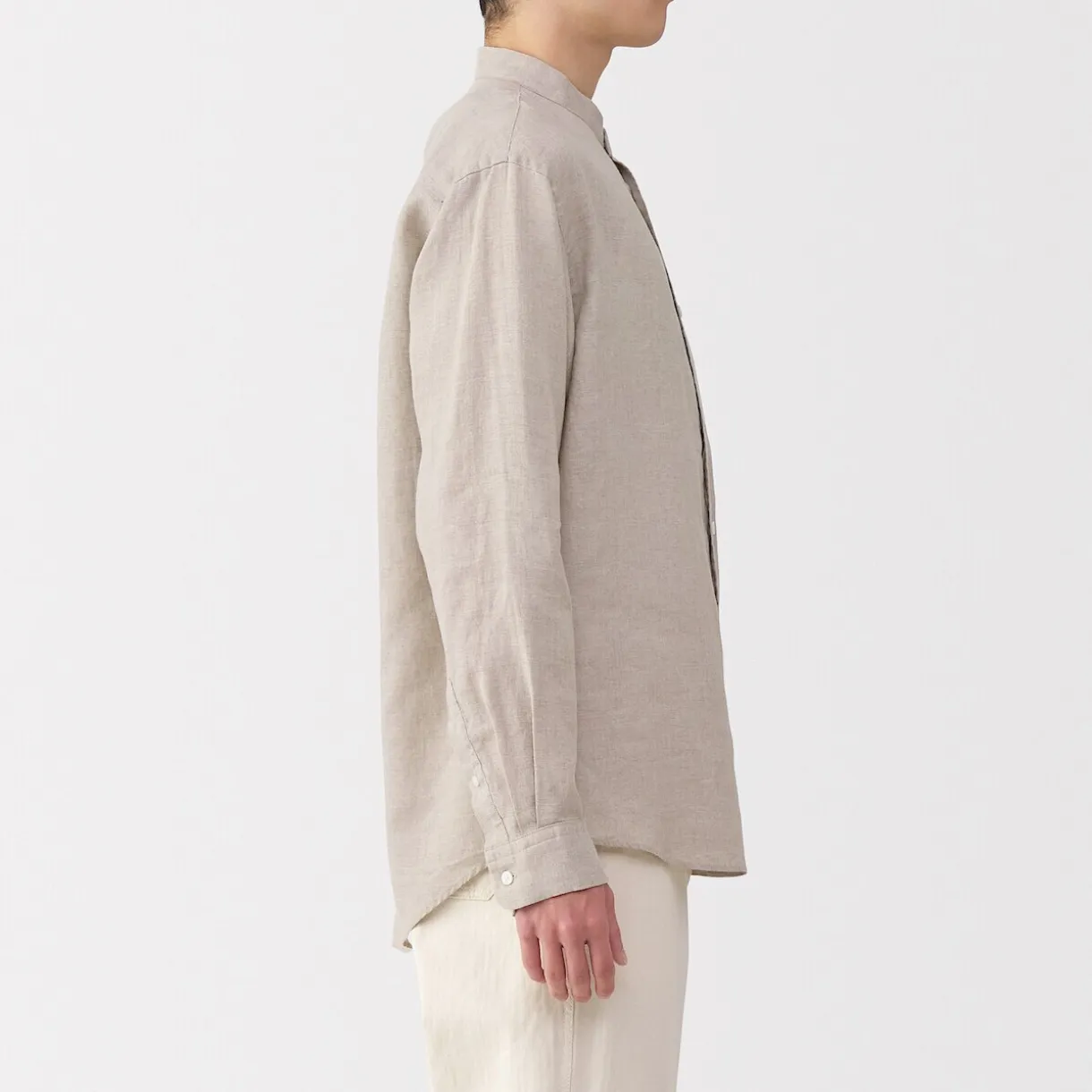 Chemise à col mao en lin lavé pour homme