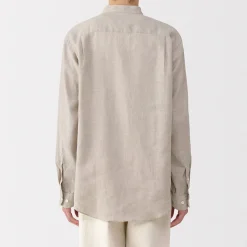 Chemise à col mao en lin lavé pour homme