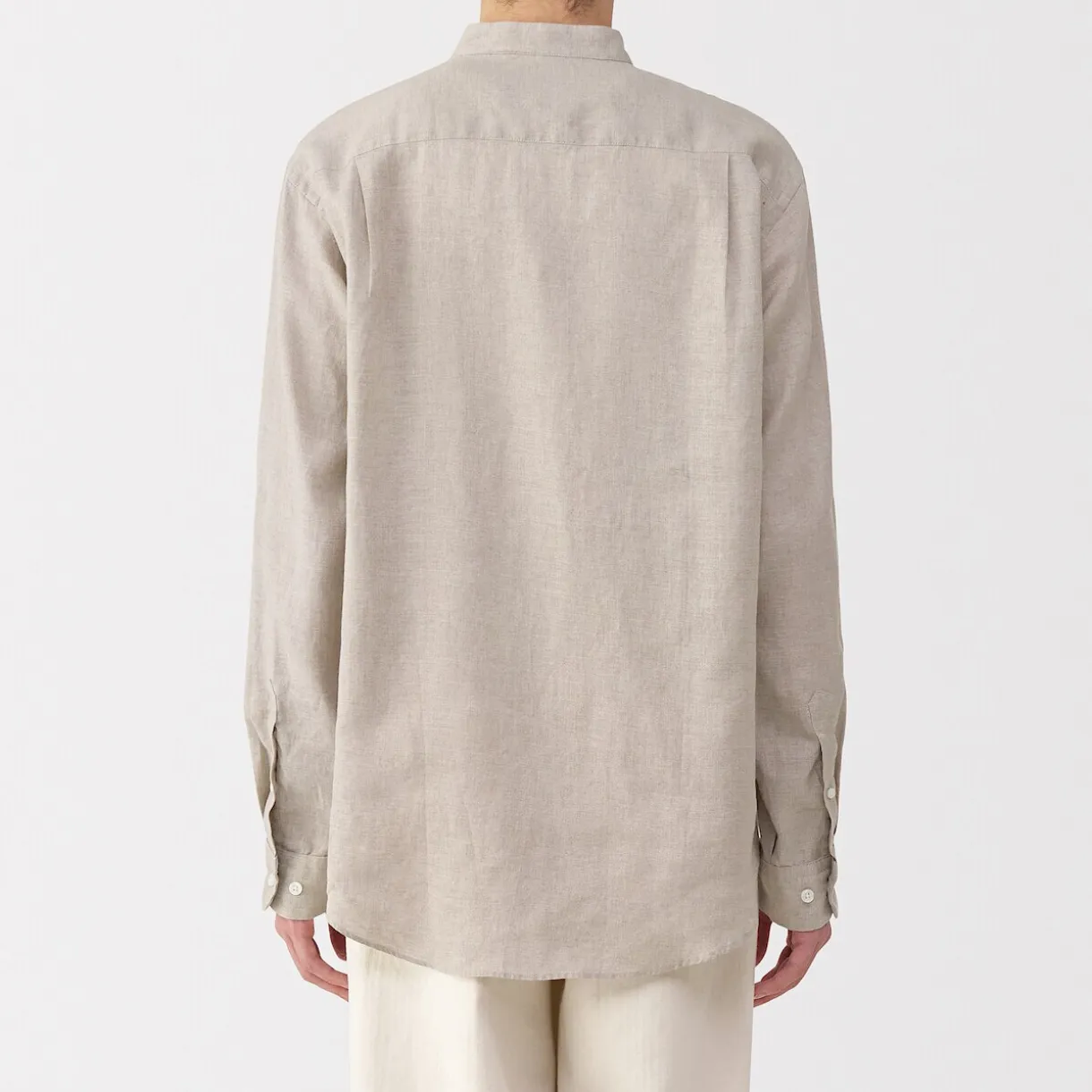 Chemise à col mao en lin lavé pour homme