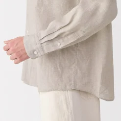 Chemise à col mao en lin lavé pour homme