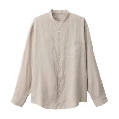 Chemise à col mao en lin lavé pour homme