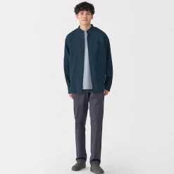 Chemise à col mao en lin lavé pour homme