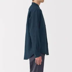 Chemise à col mao en lin lavé pour homme