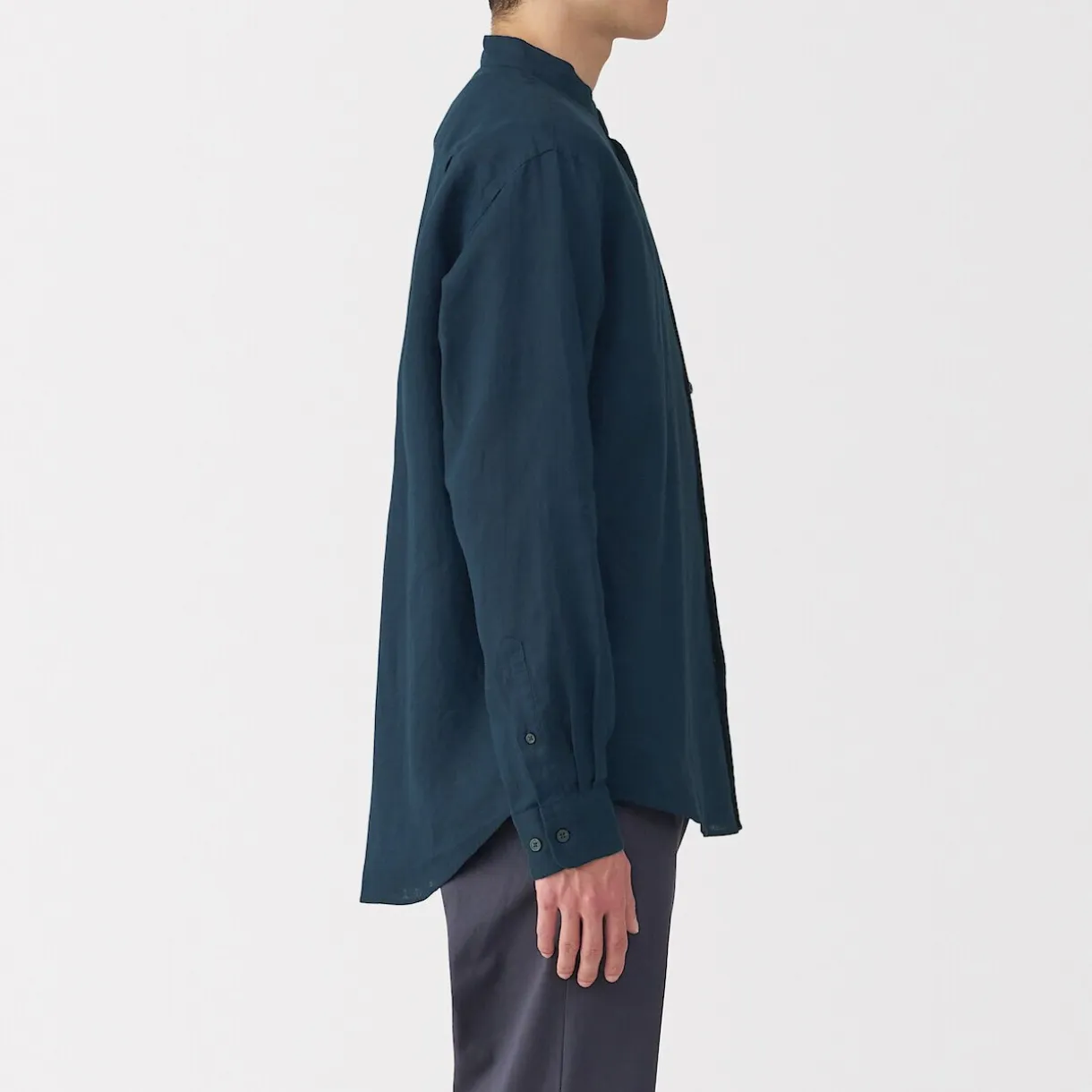 Chemise à col mao en lin lavé pour homme