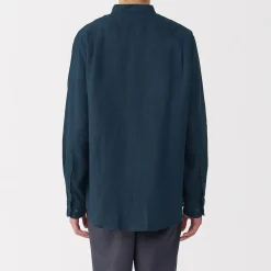Chemise à col mao en lin lavé pour homme