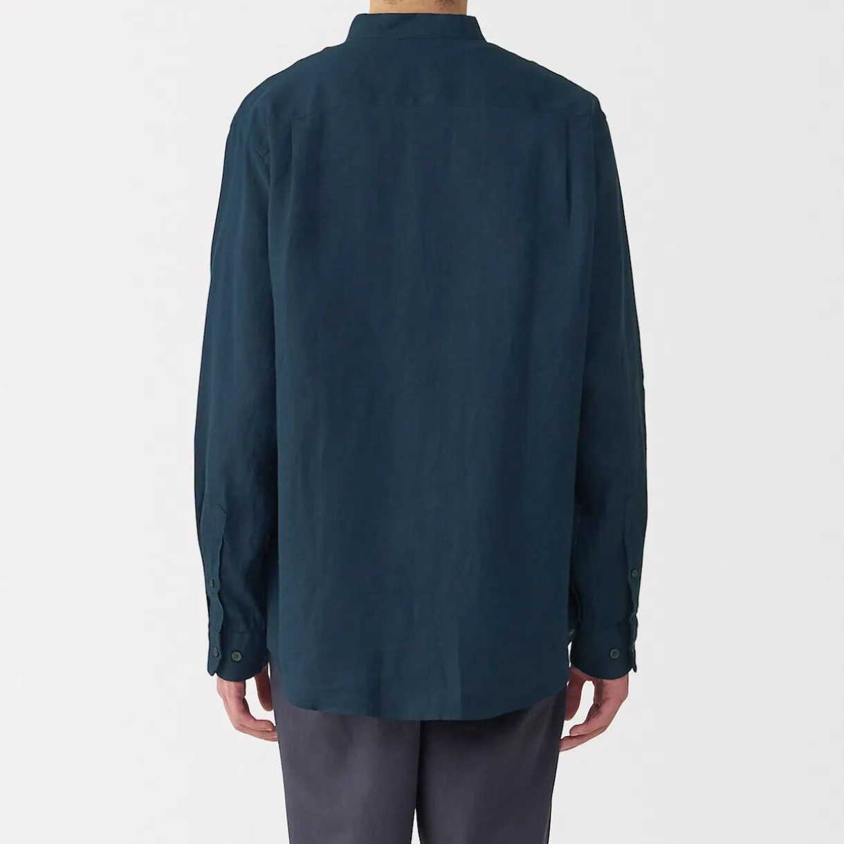 Chemise à col mao en lin lavé pour homme