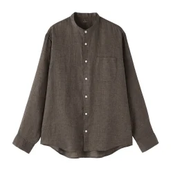 Chemise à col mao en lin lavé pour homme