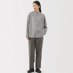 Chemise à col montant en coton brossé pour femme