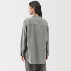 Chemise à col montant en coton brossé pour femme