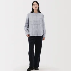Chemise à col montant en flanelle brossée double femme