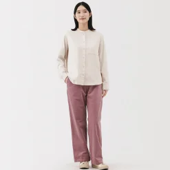 Chemise à col montant en flanelle brossée double femme