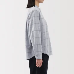 Chemise à col montant en flanelle brossée double femme