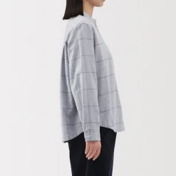 Chemise à col montant en flanelle brossée double femme
